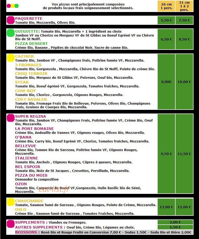 Pizza Rhuys — carte page 1