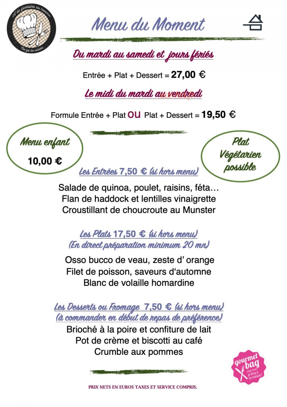 À la Fontaine au Beurre — carte page 1