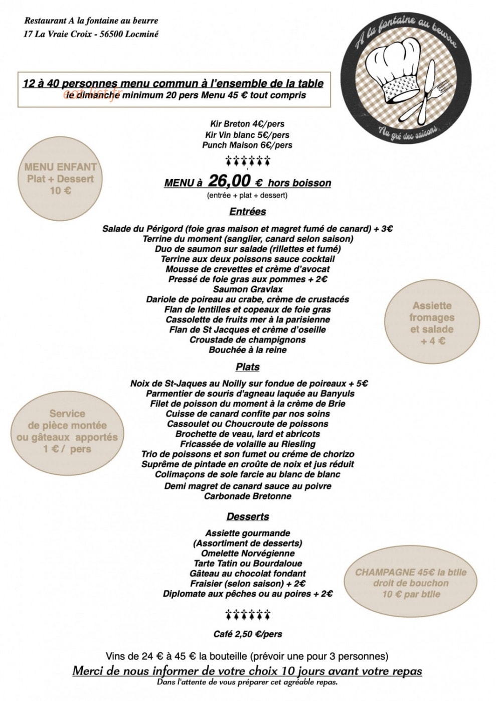 À la Fontaine au Beurre — carte page 2