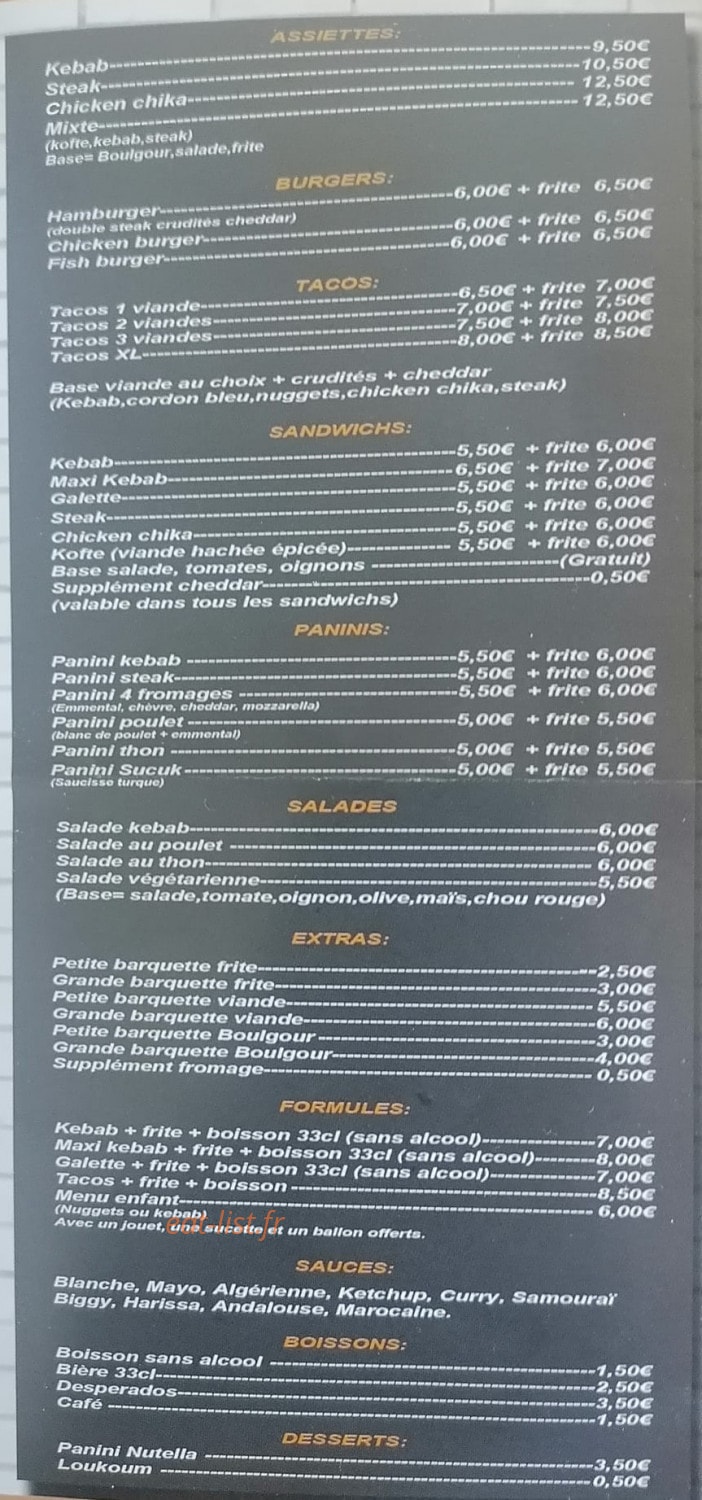 Aux delices kebab — carte page 1