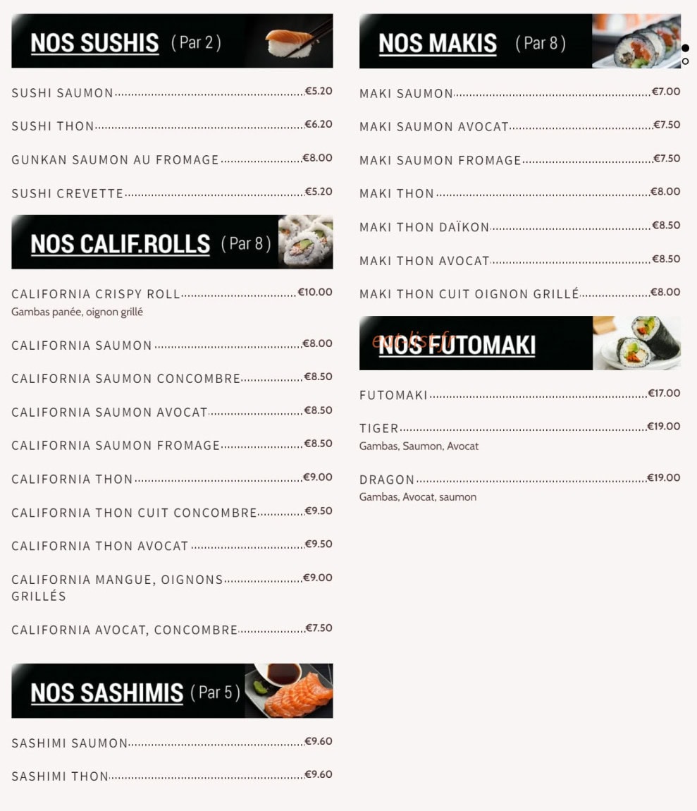 Aiko sushi — carte page 1