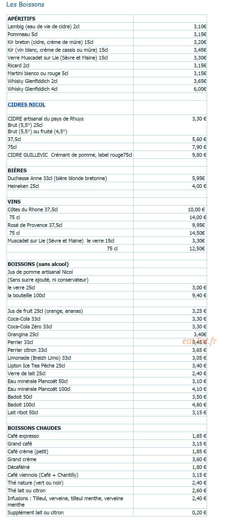 Crêperie Avel Mor — carte page 6