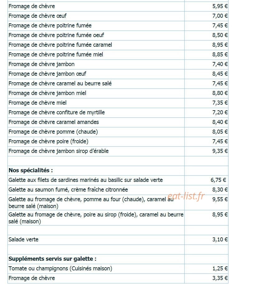 Crêperie Avel Mor — carte page 2