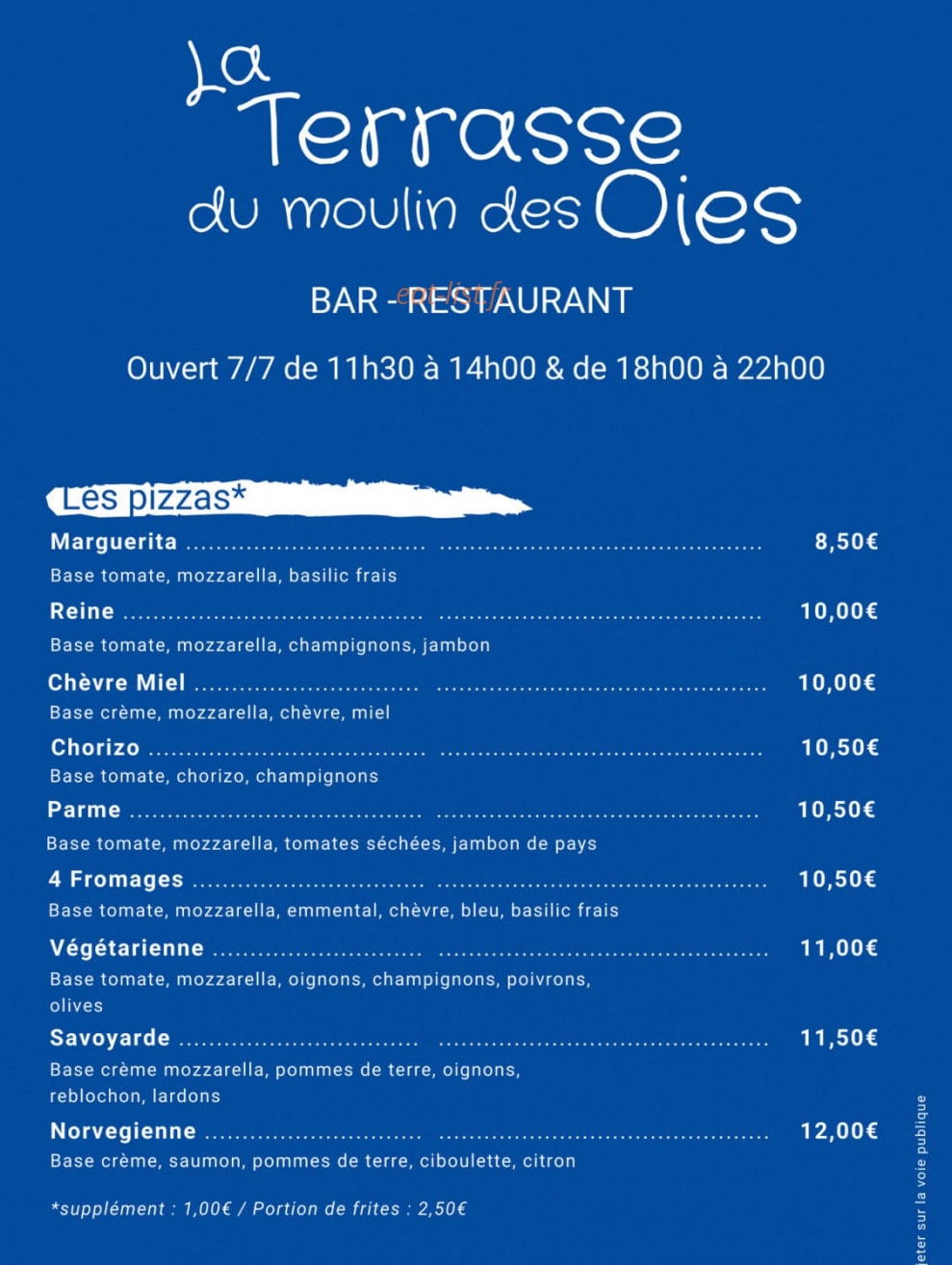 La Terrasse du Moulin des Oies — carte page 1