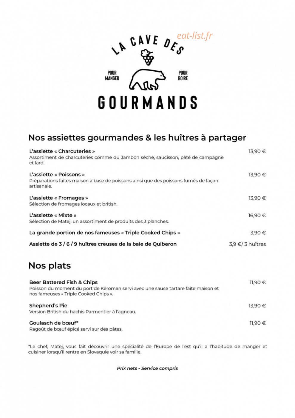 La Cave Des Gourmands — carte page 1