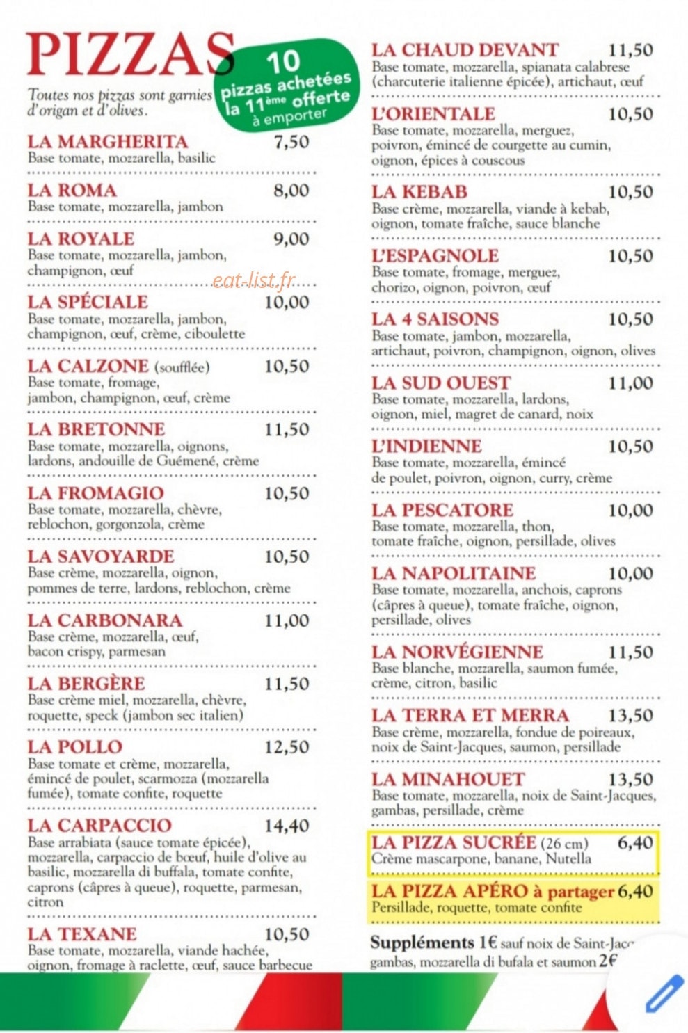 Pizza Minahouet — carte page 2