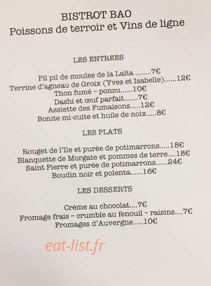 Bistrot Bao — carte page 1