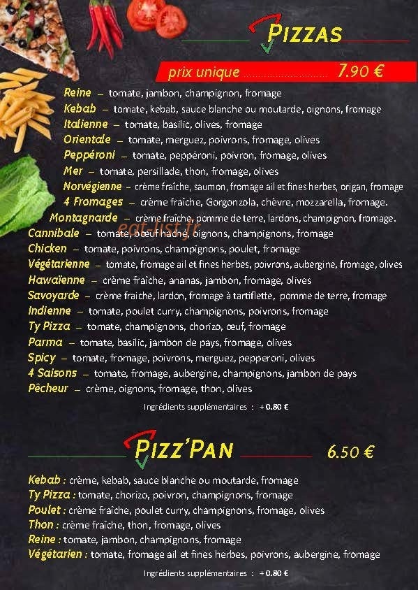 Ty pizza à Lanester, carte et menu en ligne