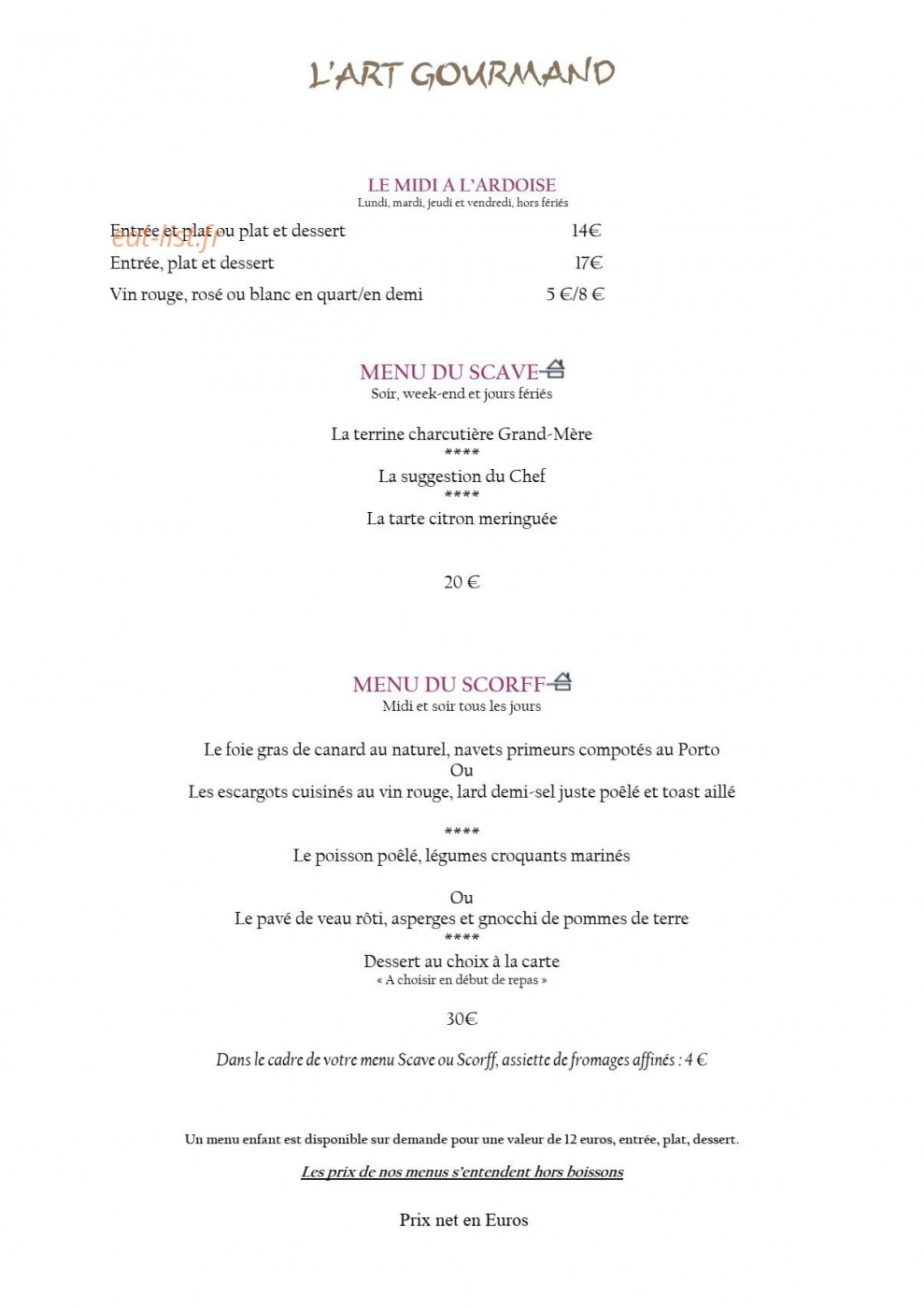 L'Art Gourmand — carte page 1