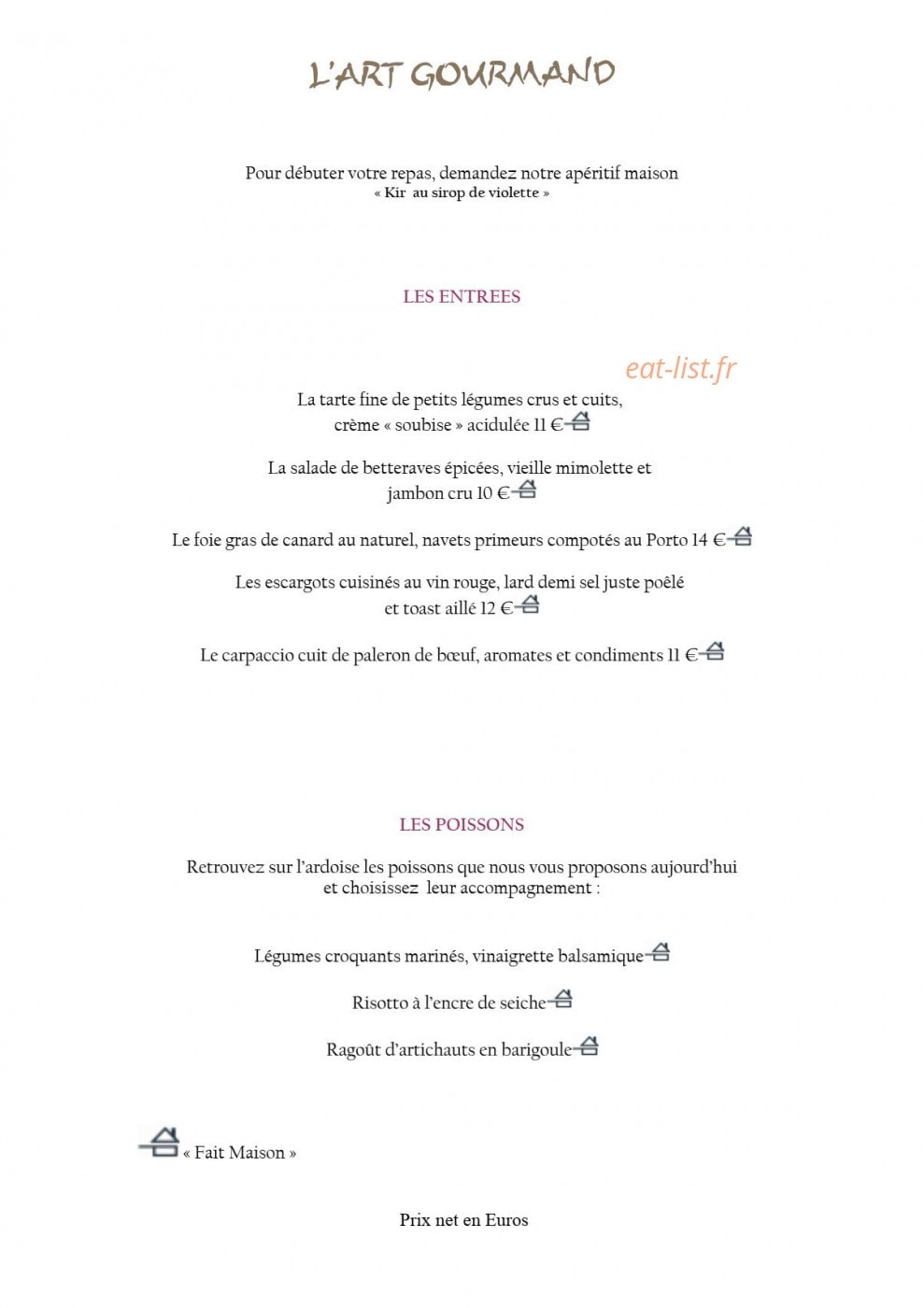 L'Art Gourmand — carte page 2