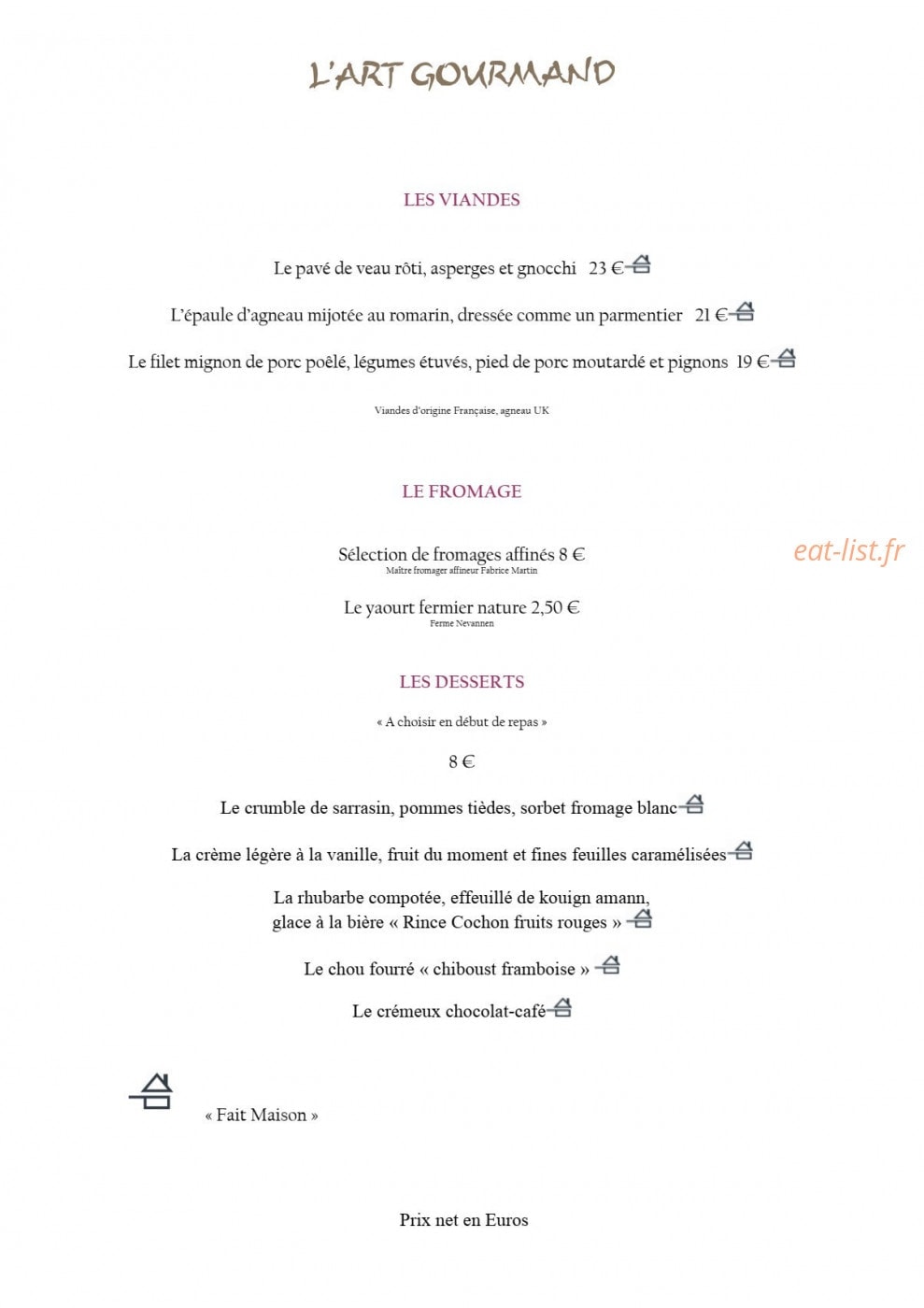 L'Art Gourmand — carte page 3