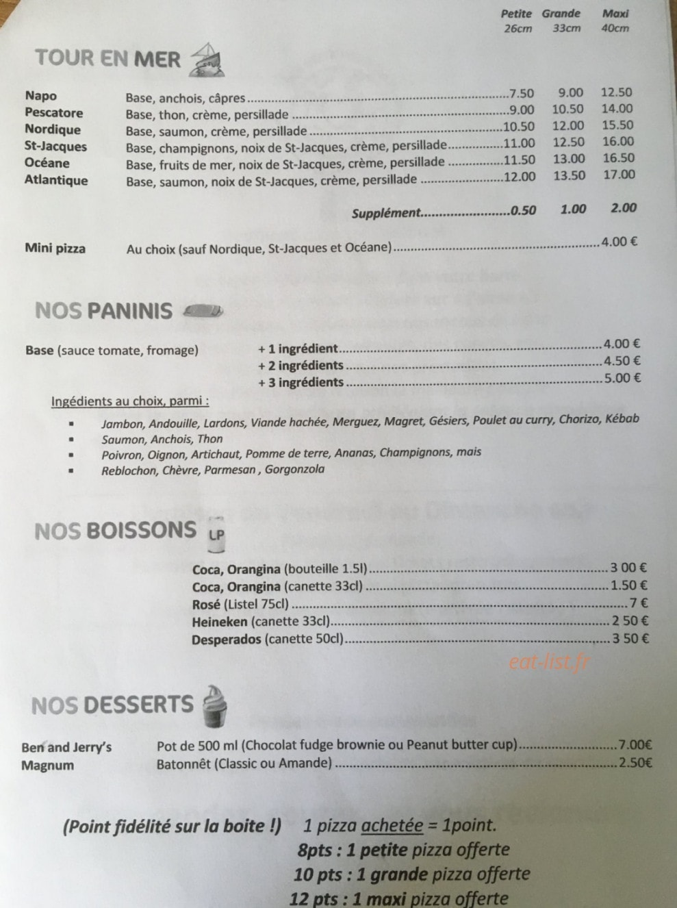 Lexus Pizzas — carte page 2