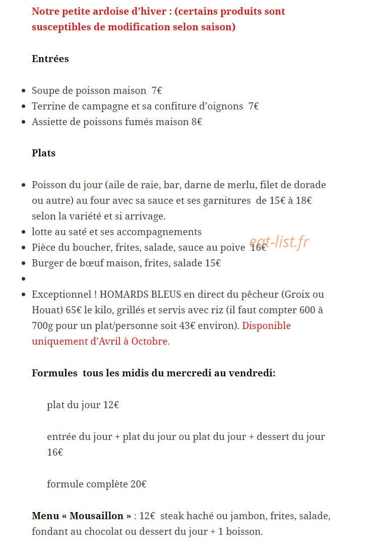 La Taverne — carte page 1