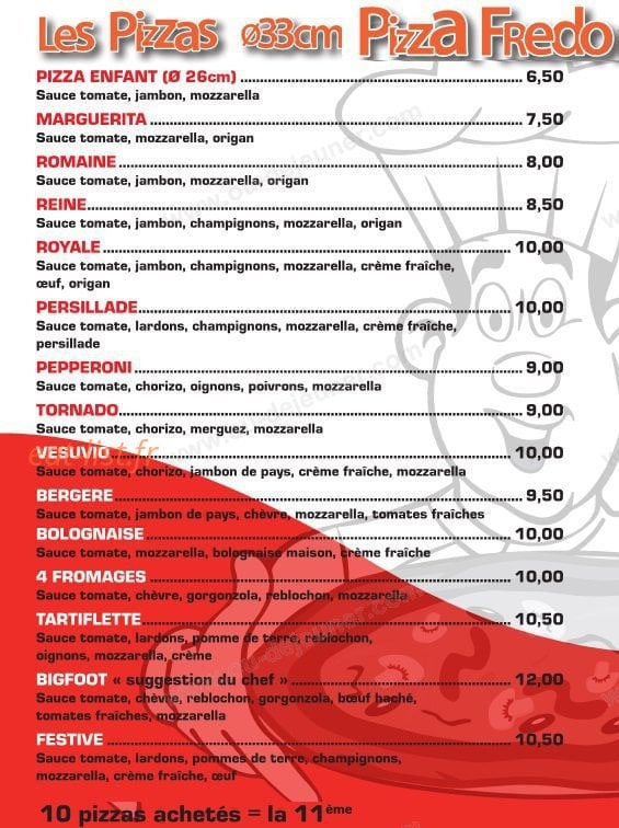 Pizza Frédo — carte page 1