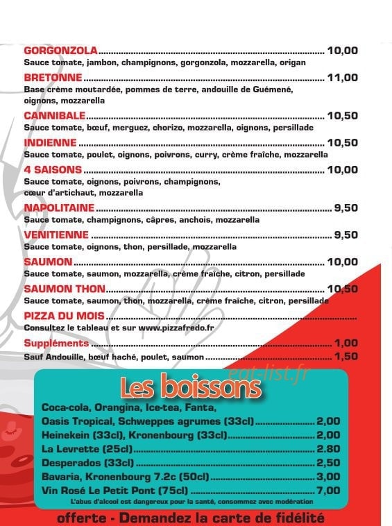 Pizza Frédo — carte page 2