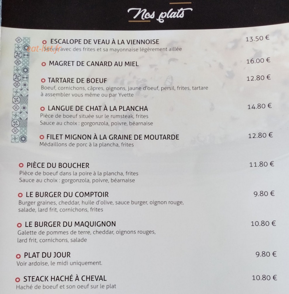 Au Comptoir d'Yvette — carte page 2