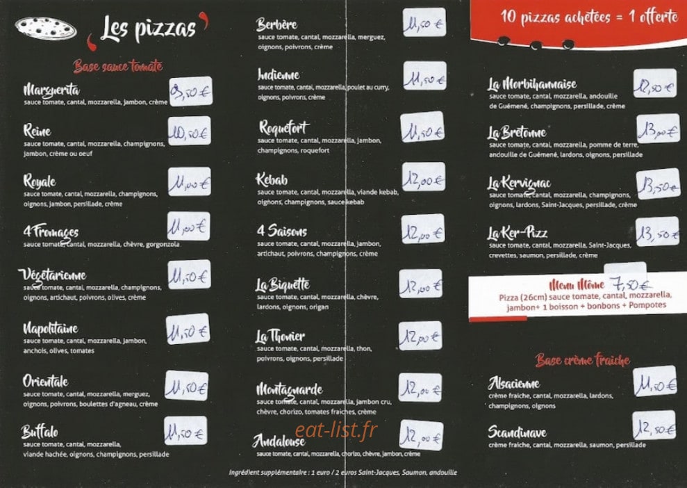 Ker'Pizz — carte page 1