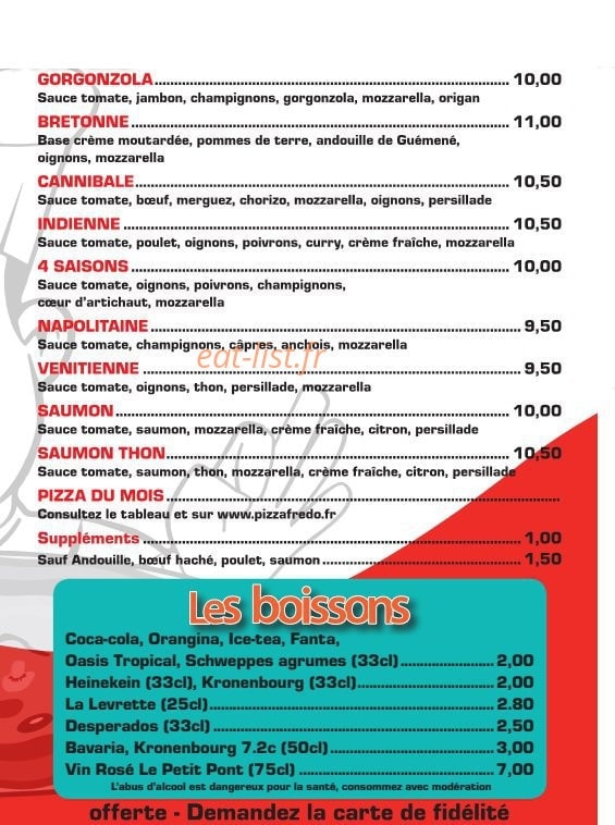 Pizza Frédo — carte page 2
