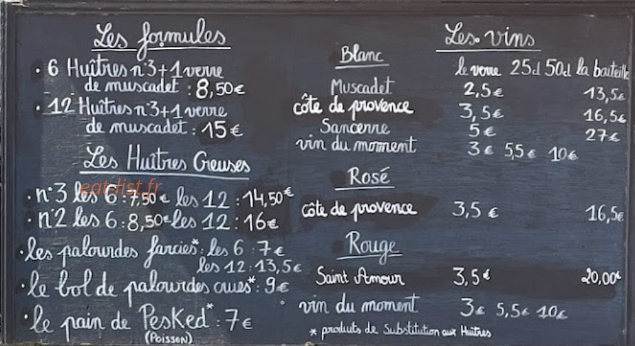 Les huîtres d'Evariste — carte page 1