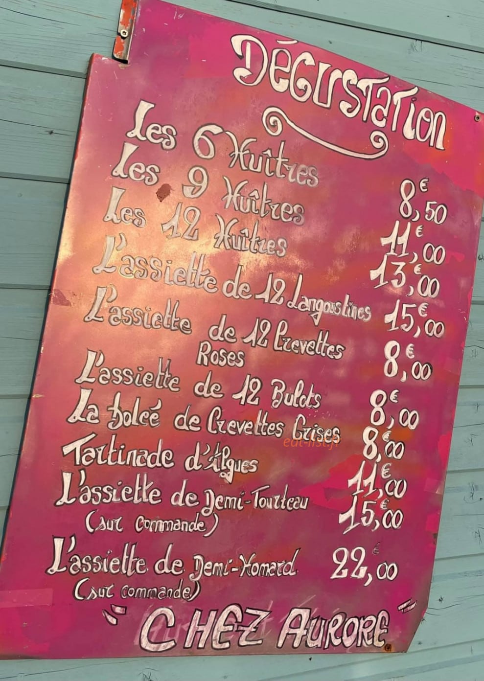 Carte et menu de Chez Aurore à Damgan — La dégustation