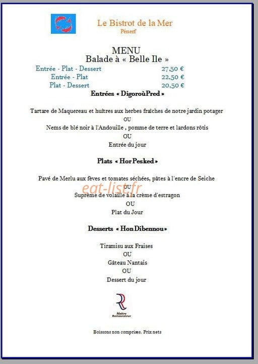 Le Bistrot de la Mer — carte page 2