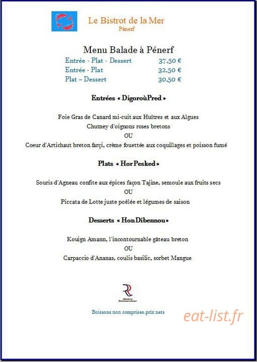 Le Bistrot de la Mer — carte page 1