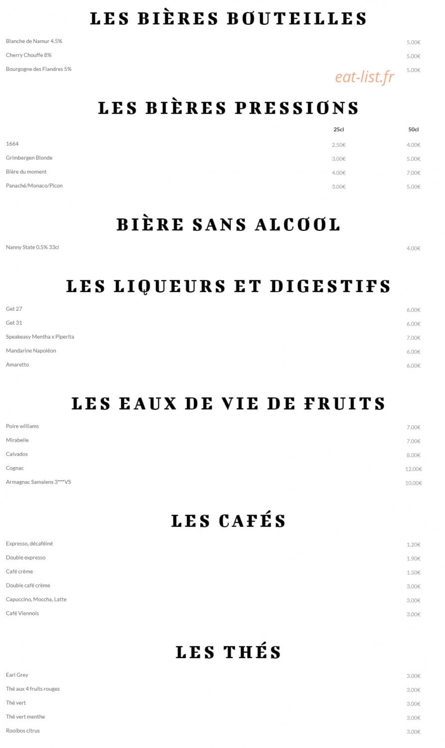 Carte et menu de Ô Saveurs de Penerf à Damgan — Les bières, liqueurs, ...