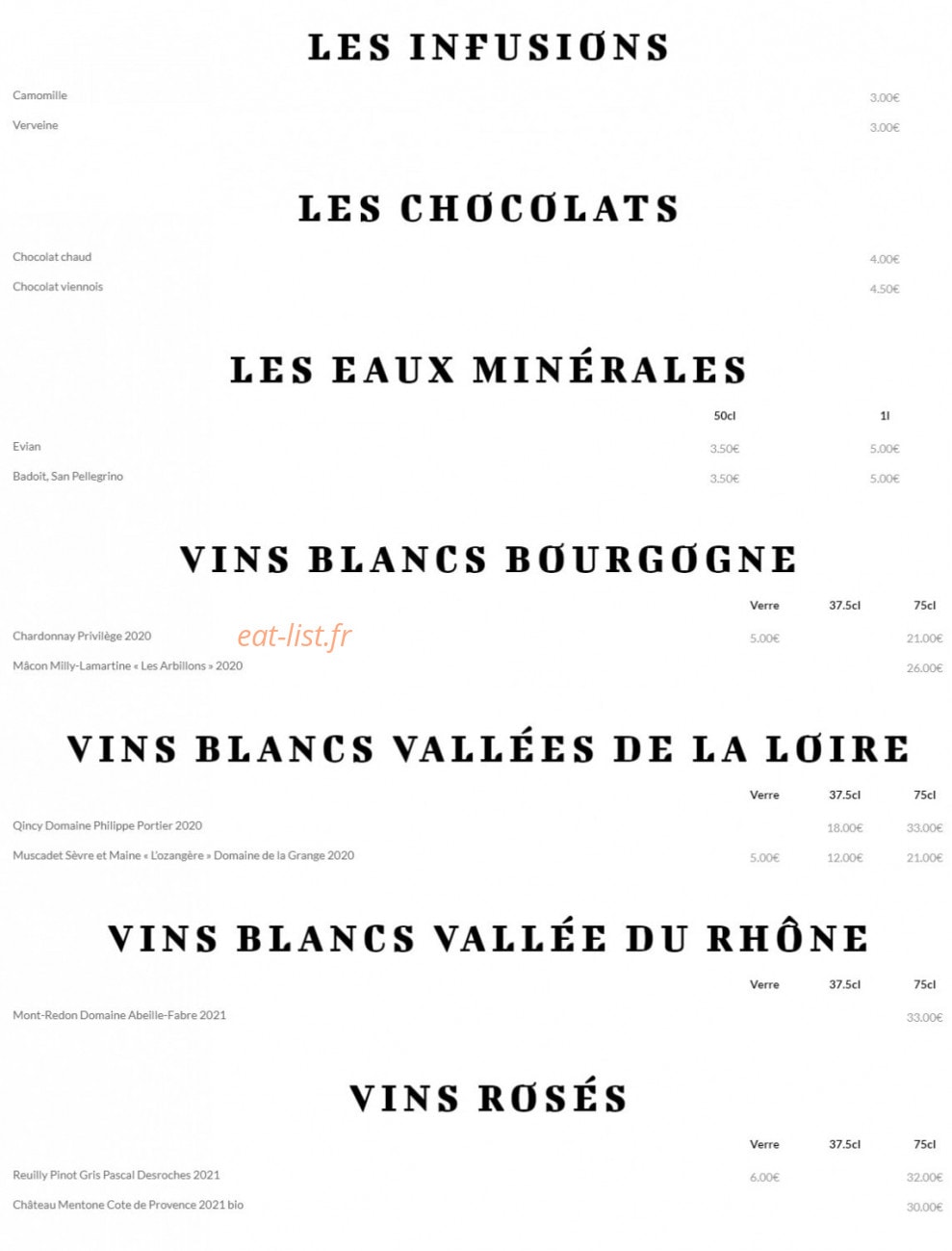 Carte et menu de Ô Saveurs de Penerf à Damgan — Les infusions, chocolats, ...