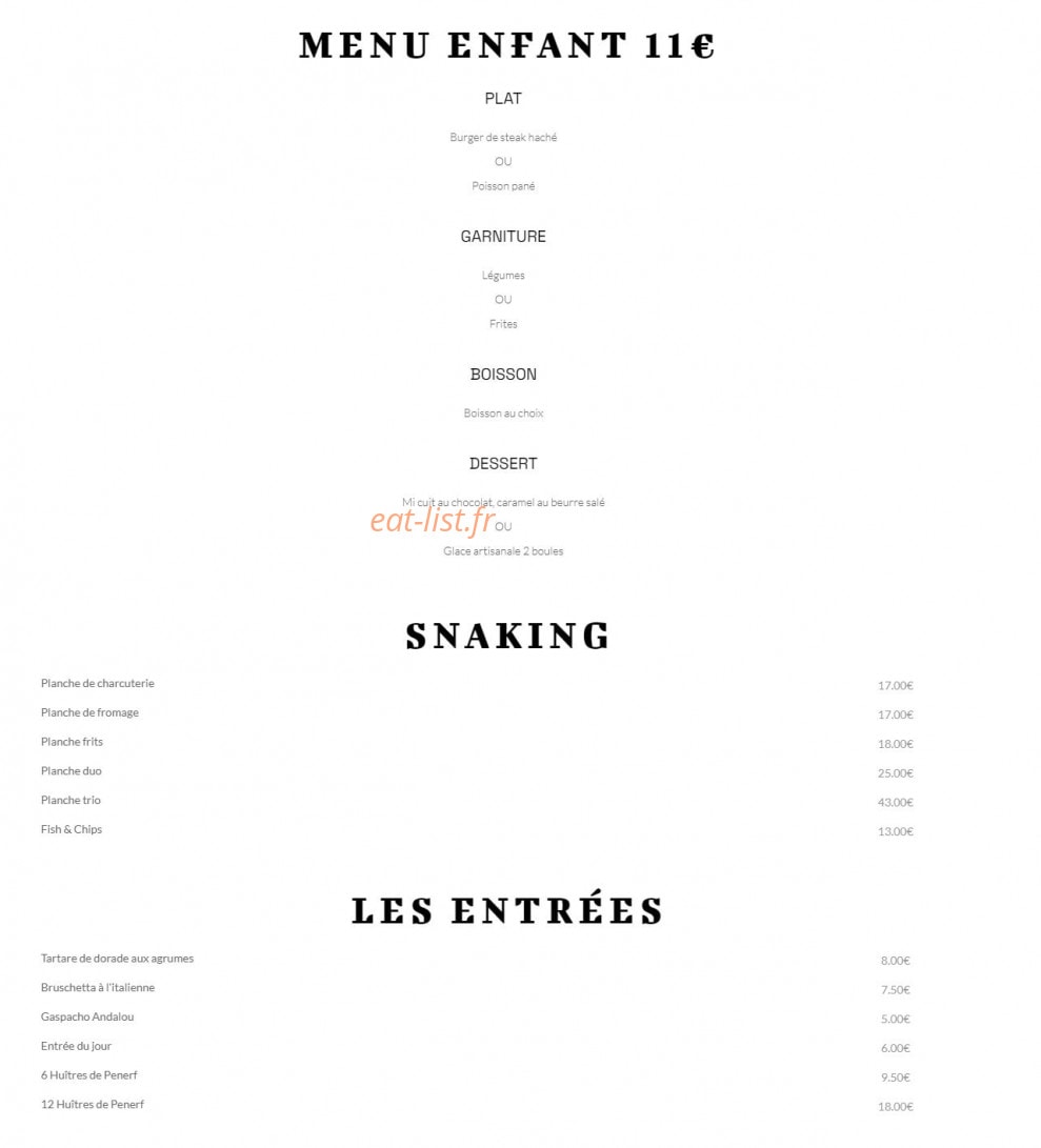 Carte et menu de Ô Saveurs de Penerf à Damgan — Les menu enfant, snacking, ...