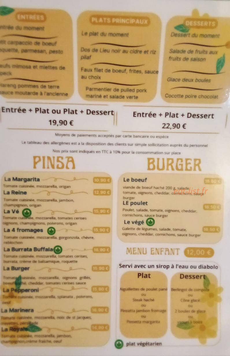 Carte et menu de Italie so food à Penestin — Les pizzas, burgers et menu enfant