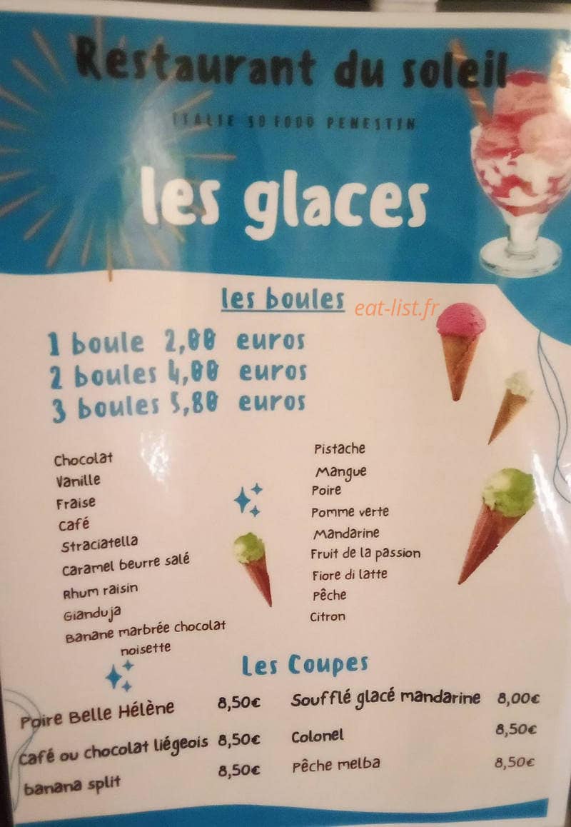 Carte et menu de Italie so food à Penestin — Les glaces