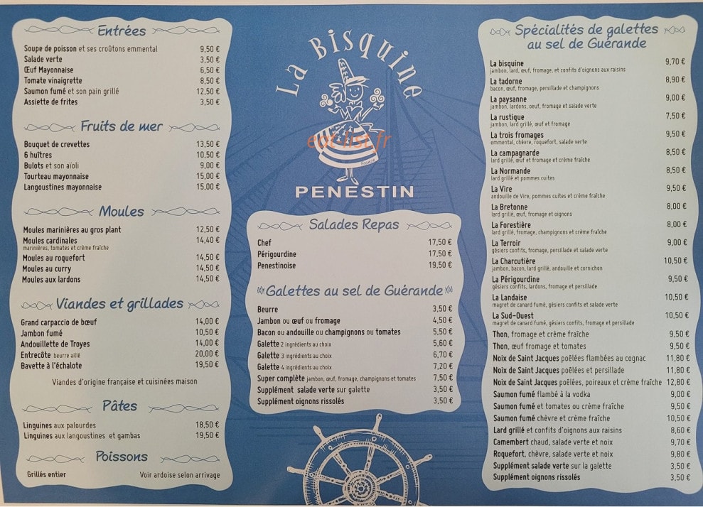 Restaurant La Bisquine — carte page 1