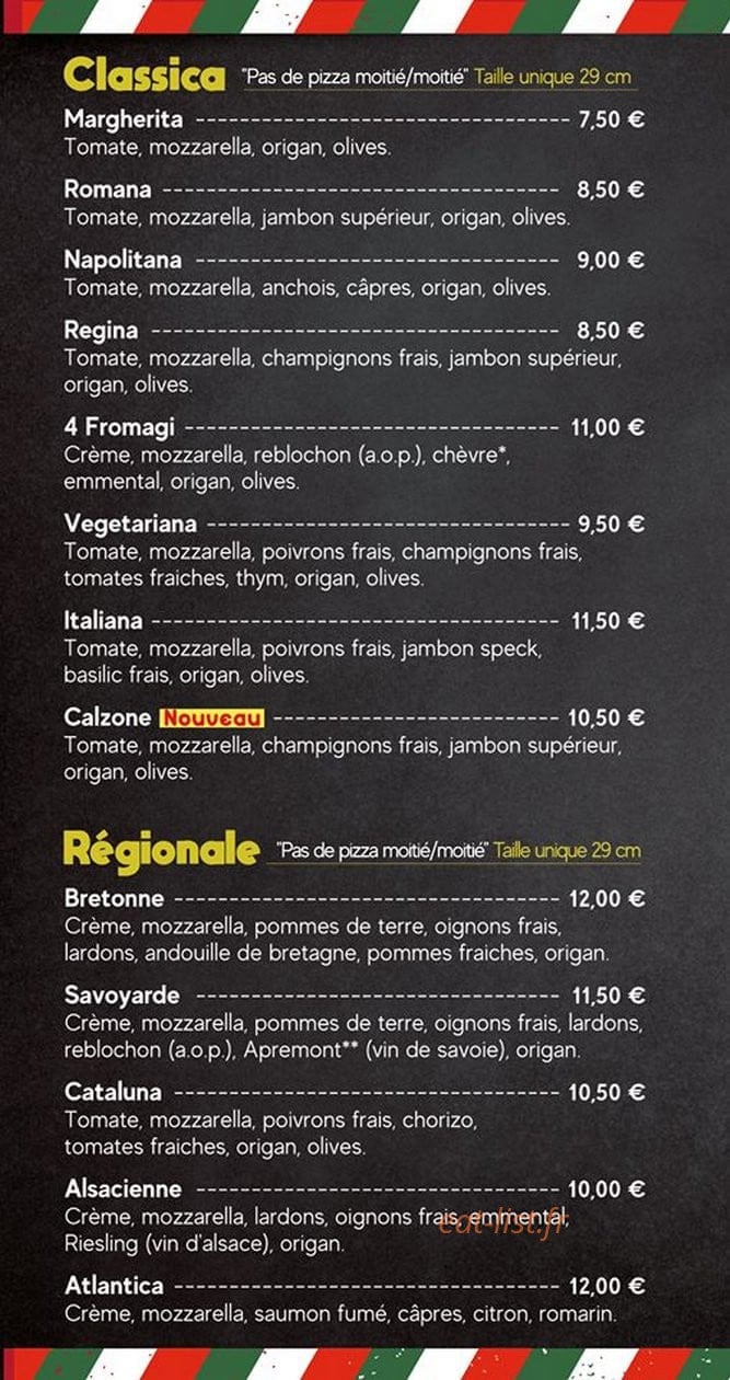 Dolce Pizza — carte page 1