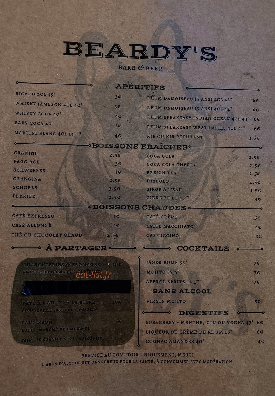 Beardy's — carte page 1