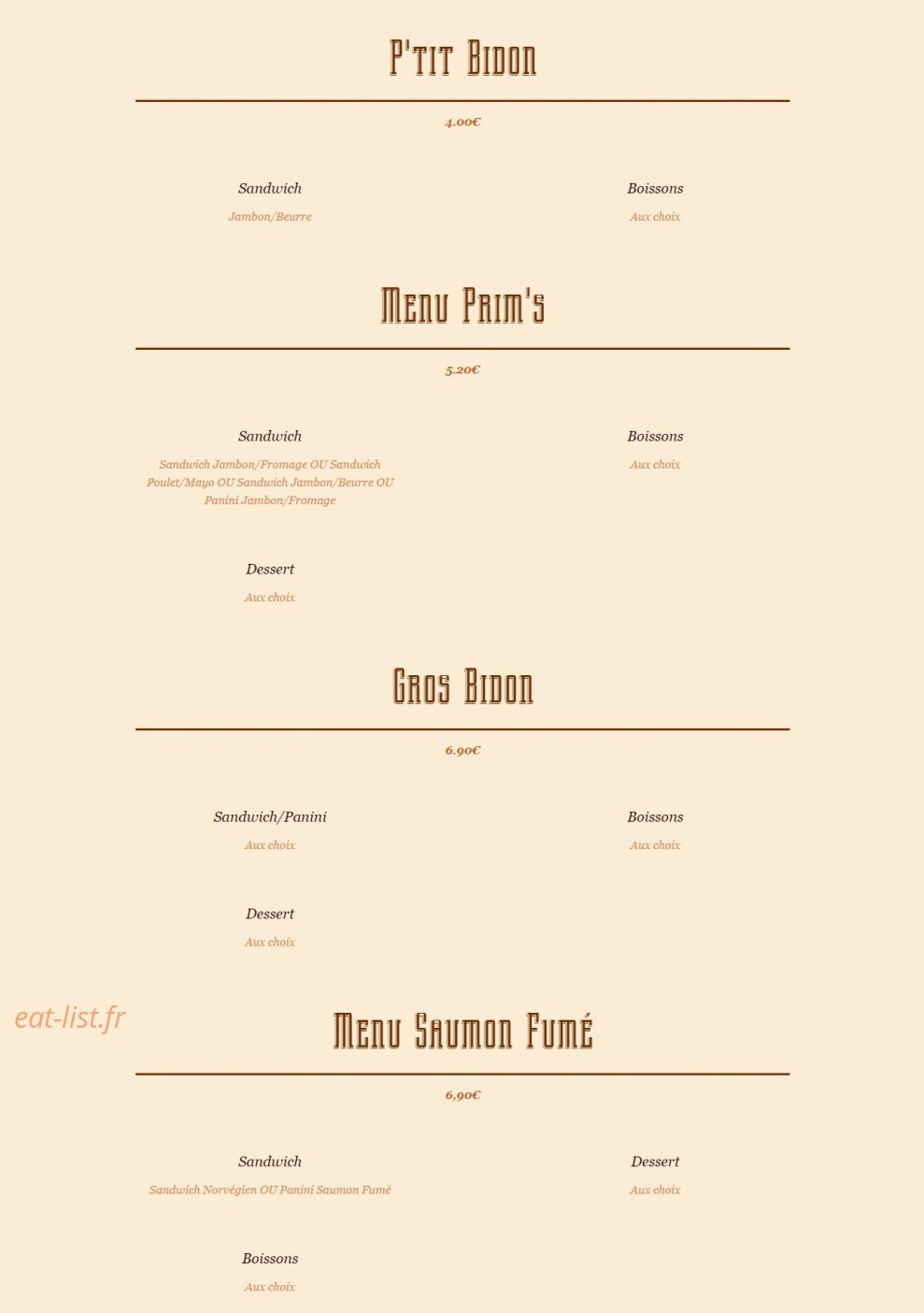 Le P'tit Bidon — carte page 1