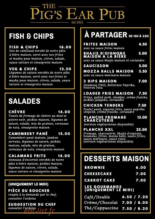 The Pig's Ear Pub — carte page 2