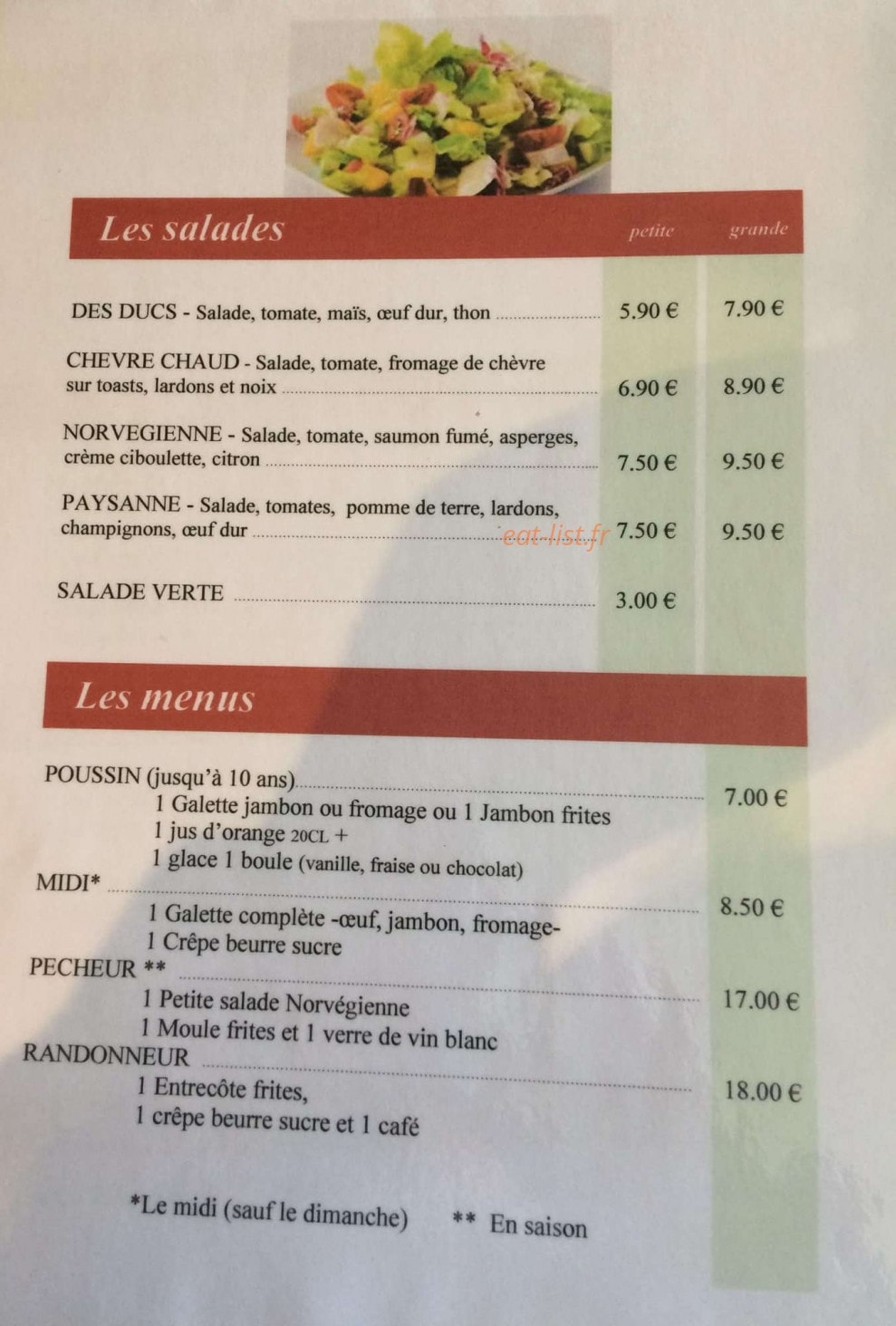 Crêperie du Lac — carte page 3