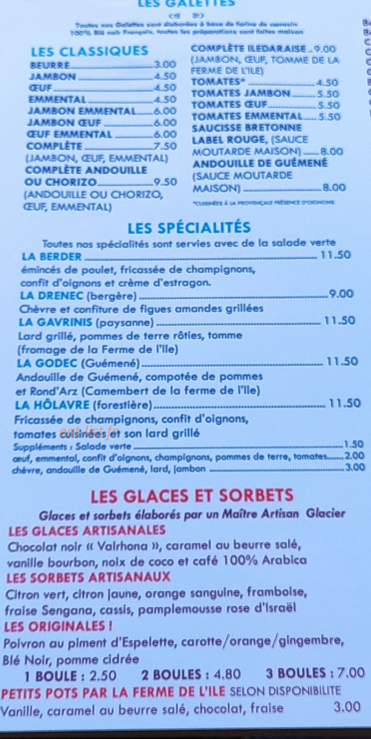 Crêperie Les Îles — carte page 2