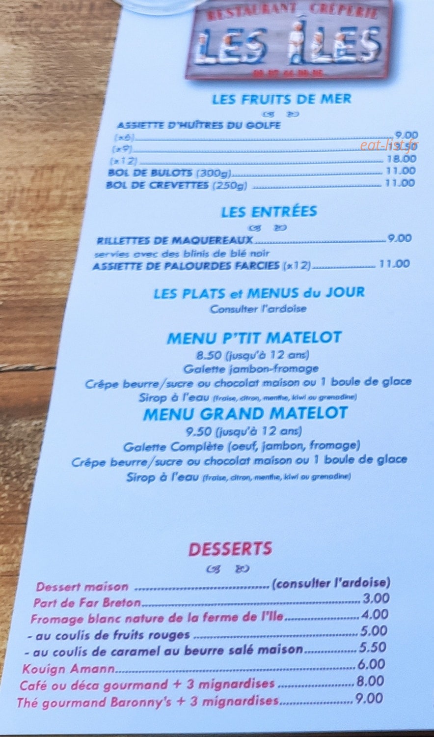 Crêperie Les Îles — carte page 1