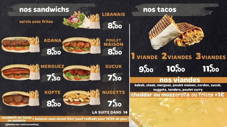 Caudan Kebab — carte page 1