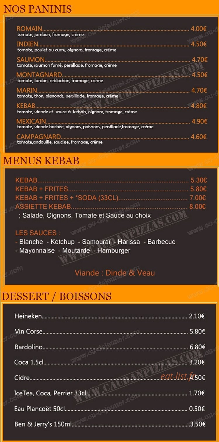 Caudan pizzas — carte page 2