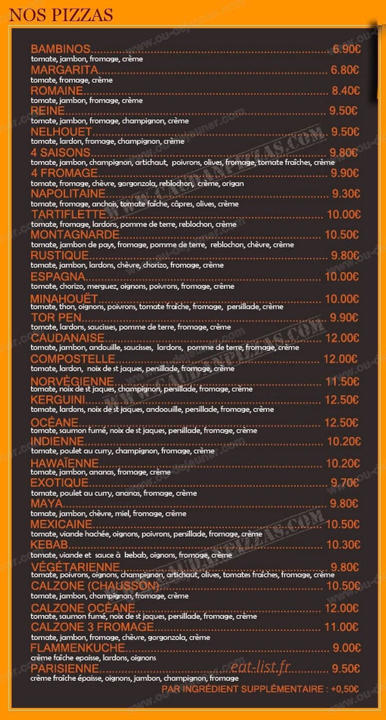 Caudan pizzas — carte page 1