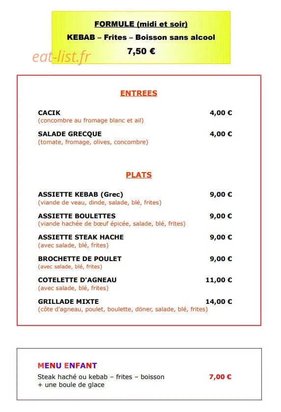 Côté kebab — carte page 2