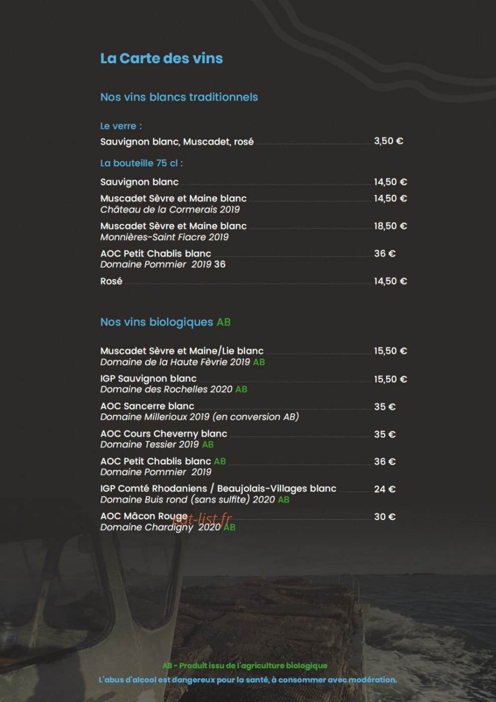Carte et menu de La Belle d'Ilur à Sene — La carte des vins