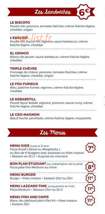 Lazzaro Pizza — carte page 2