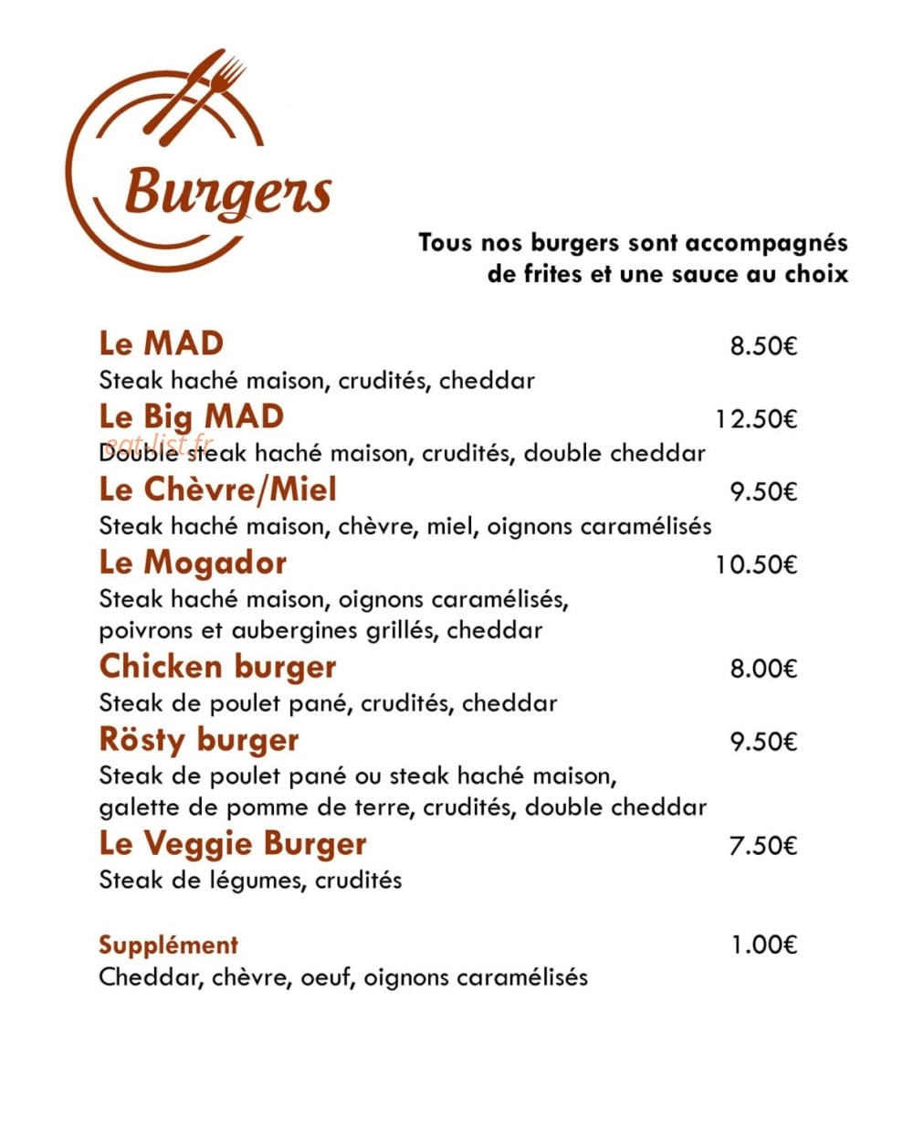 Restaurant mad — carte page 1
