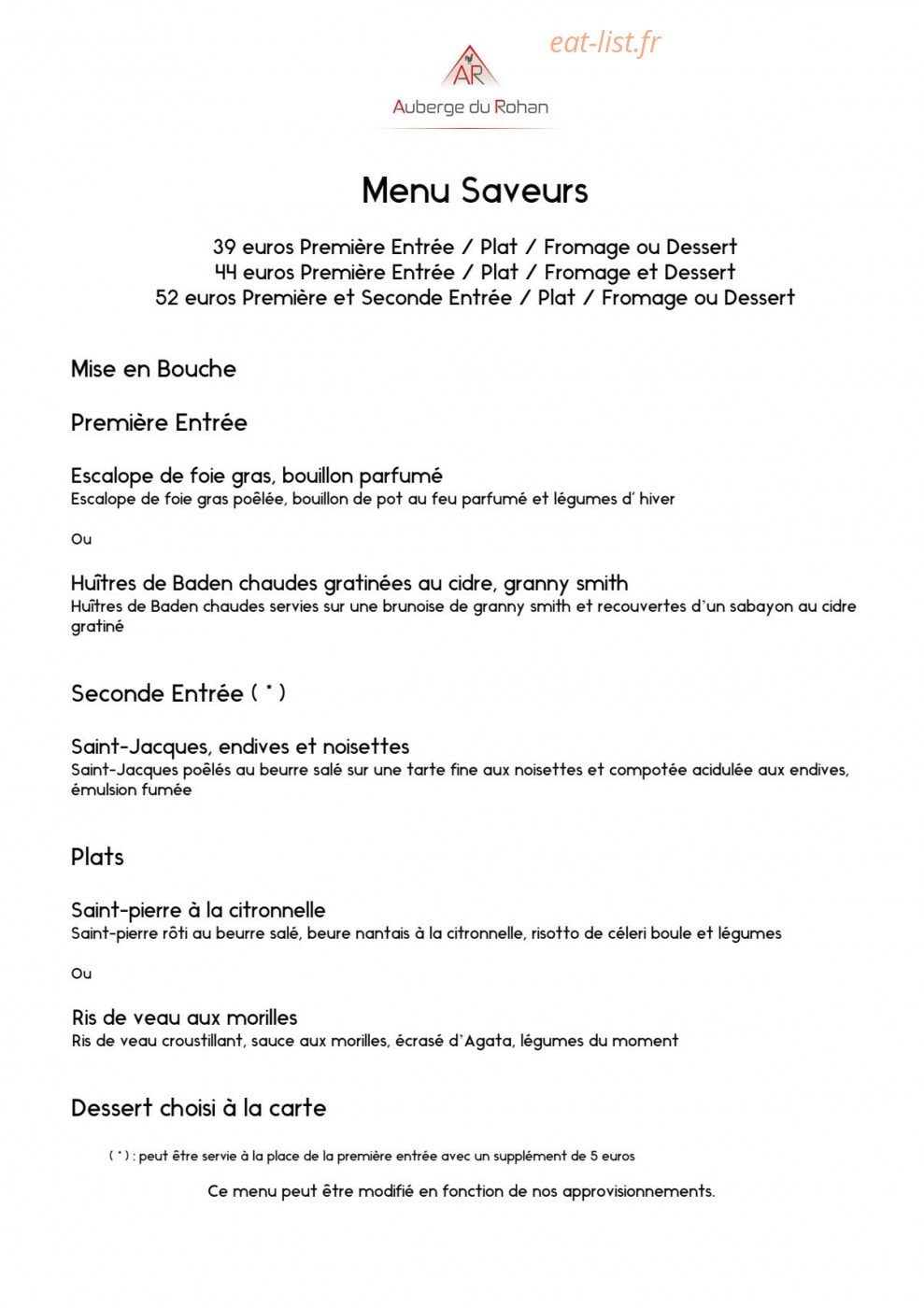 Auberge du Rohan — carte page 3