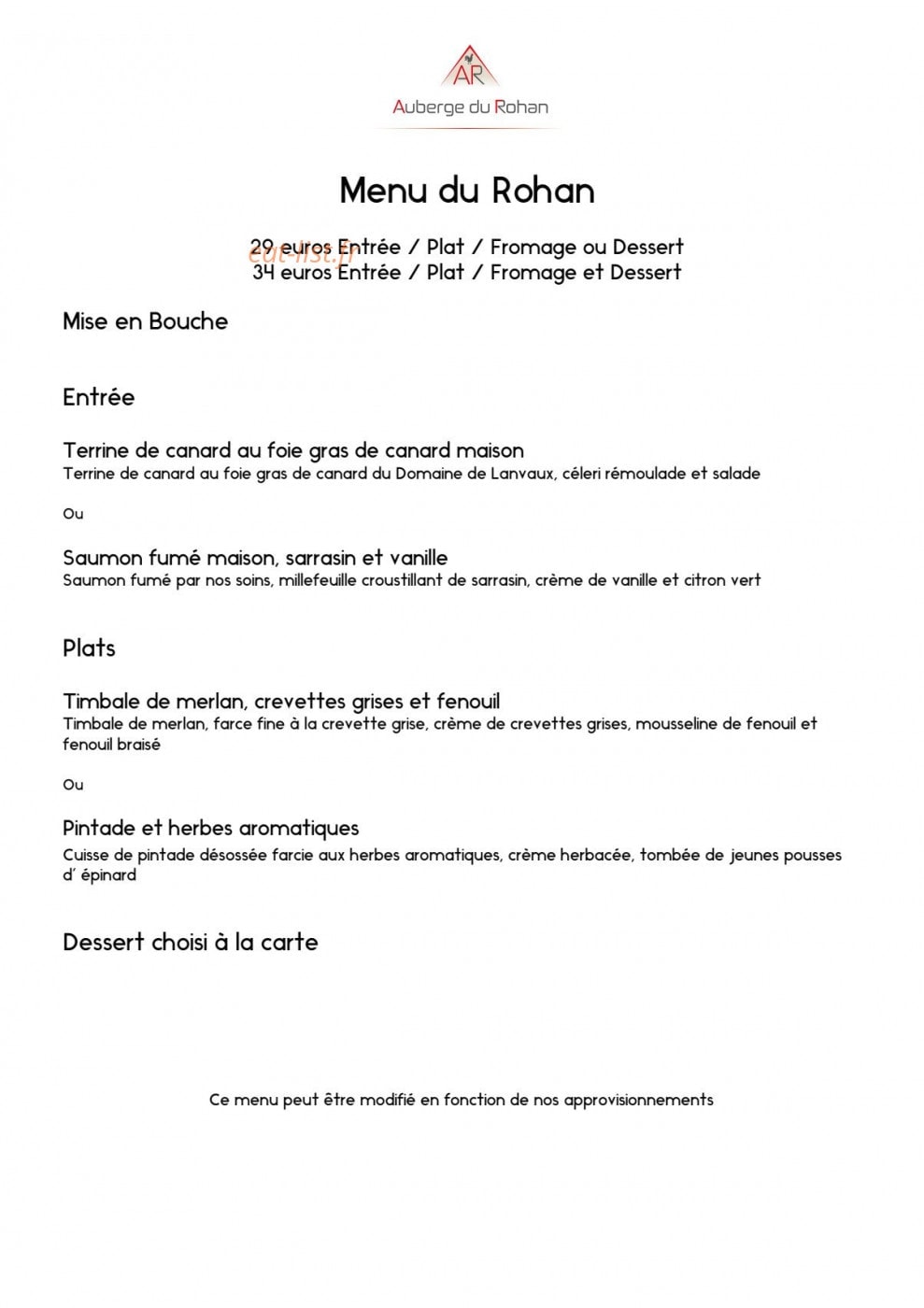 Auberge du Rohan — carte page 2