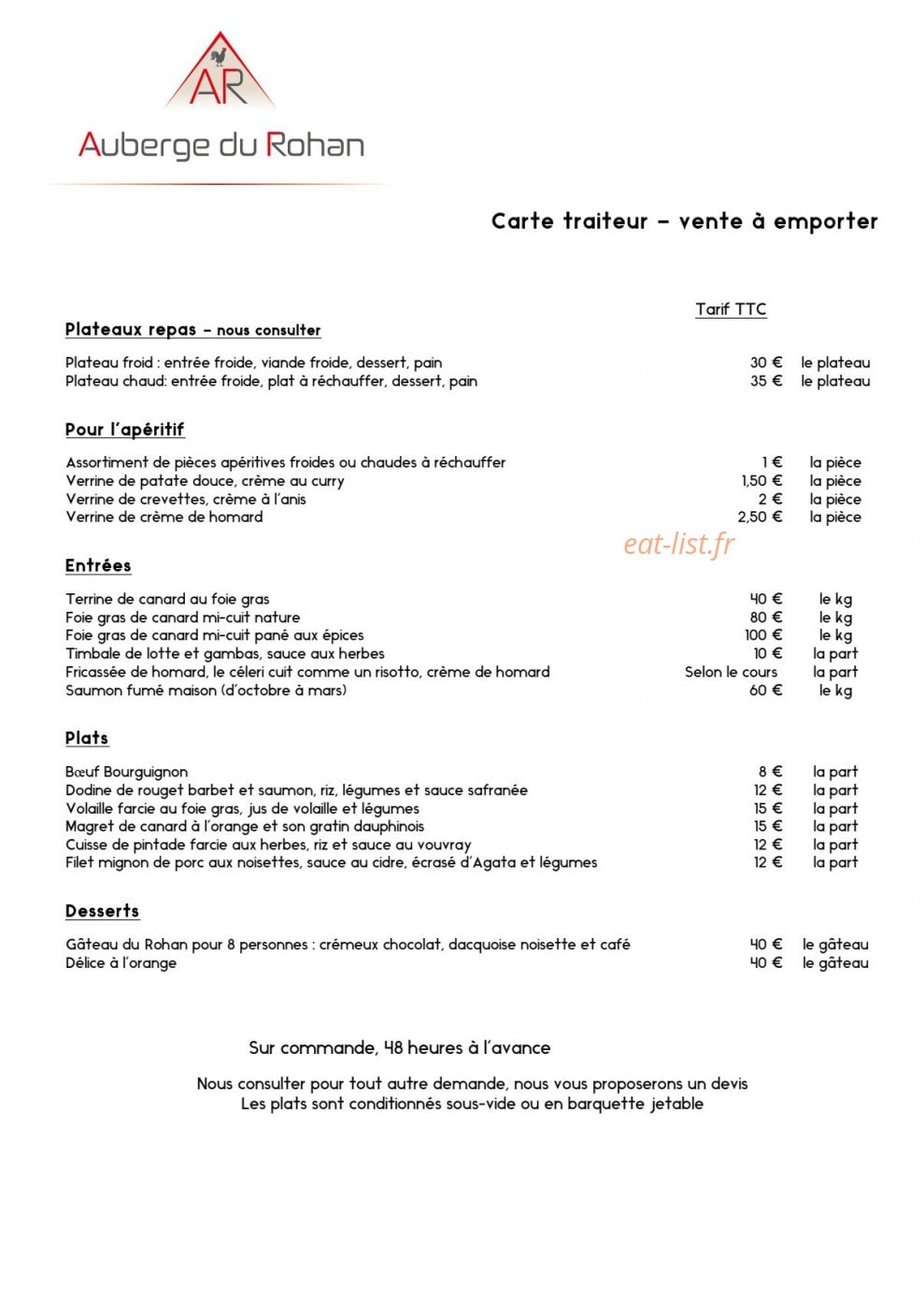 Auberge du Rohan — carte page 13