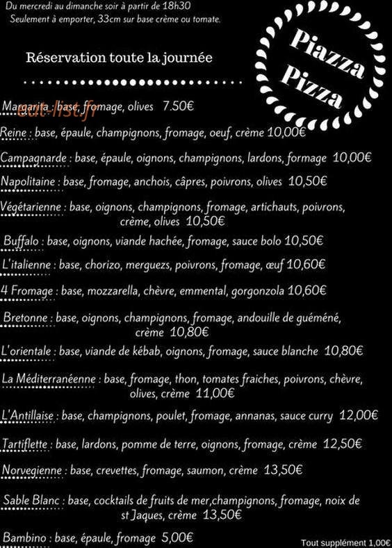 Piazza Pizza — carte page 1